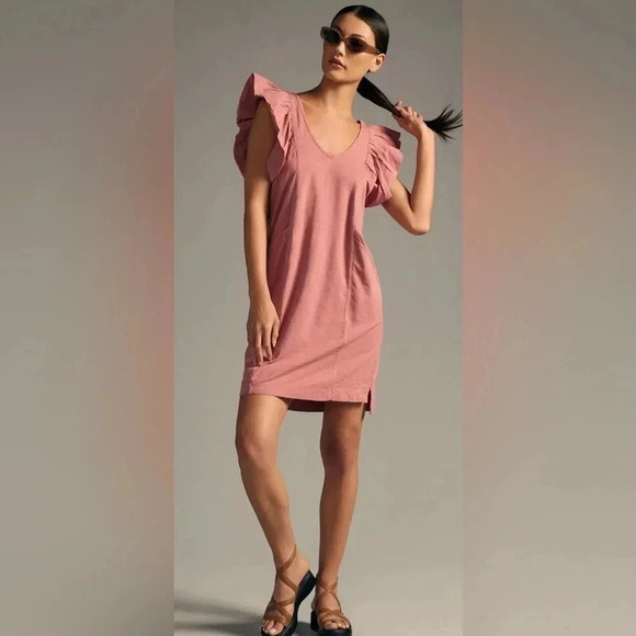 Anthropologie DAILY PRACTICE Flutter-Sleeve Tee Dress Shift Tie Back.  Medium - Picture 1 of 10